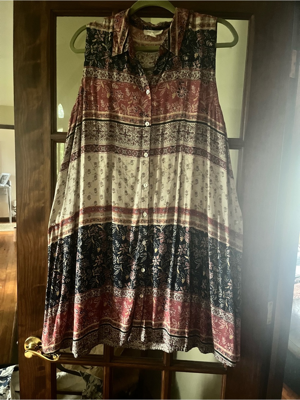 Sleeveless Button-Front Boho Floral Tunic Dress - Multi